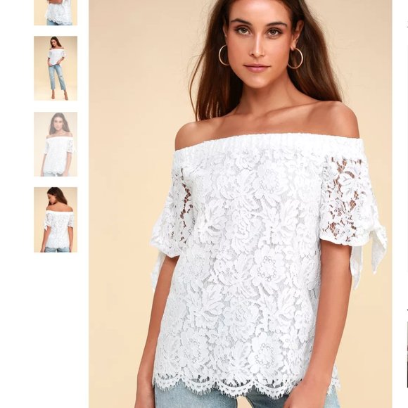 Lulu's Ethereal View Ivory Lace Off Shoulder Top - Picture 7 of 8